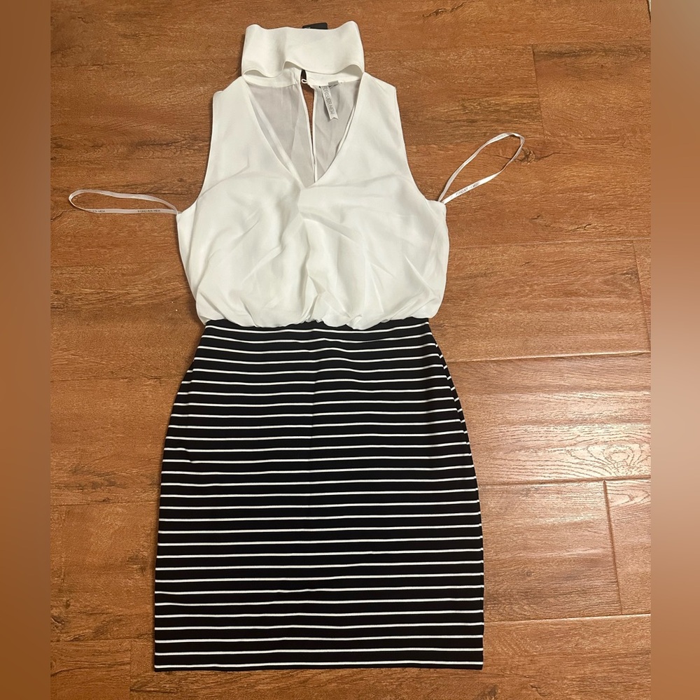 Forever New White and Black Striped Dress